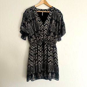 Free People F362Y072 Love Your Chaos Black Combo Print Drop Waist Dress S